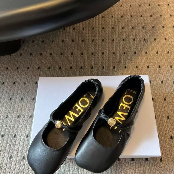Loewe Ballet Flats – Black Leather with Gold Button, Brand New! - Picture 1 of 9